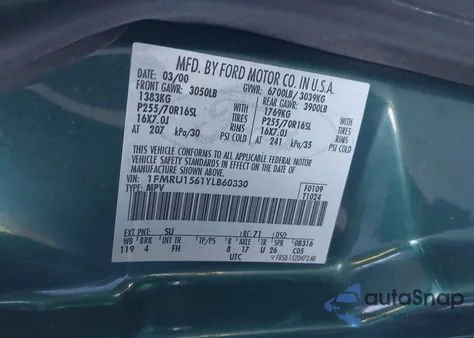 2000 Ford Expedition Xlt z USA, uszkodzony, nr VIN 1FMRU1561YLB60330